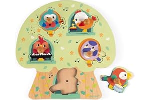 JANOD - Puzzle Musical Les Petits Bolides - Puzzle Sonore en Bois - 5 Pièces - Motricité Fine et Eveil Musical - Dès 18 Mois - J07093