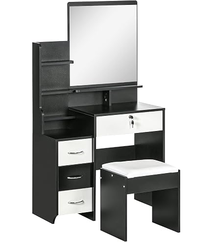 Garvee Coiffeuse Blanche Avec Miroir LED Intelligent 3 Modes, Station De Charge USB, Tabouret Rembourré Rangement – Idéale Chambre Moderne