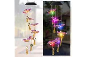 HIDYLIU 1 Pieza Campanillas de Viento para Exteriores, Campanilla de Viento Solar, Carillón de Viento de Mariposa, Que Cambian de Color, para Interiores, Exteriores, Jardín, Patio, Navidad