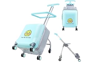 AODI AOODIL Maleta 2 en 1 Ride-Able, Trolley Desmontable con 6 Ruedas universales, Equipaje de Viaje de 20 Pulgadas con diseño de Asiento para niños (Azul)