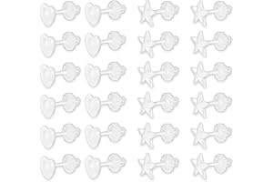 EUPSIIU 12 pares de aretes transparentes, aretes de plástico, aretes de plástico con forma de corazón de estrella, hipoalergénicos, aretes invisibles, aretes transparentes, aretes para orejas