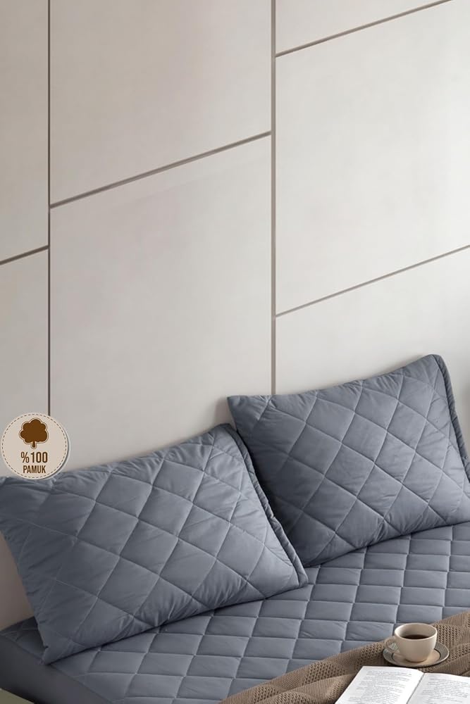Formeya %100 Pamuk Kapitone Yastık Koruyucu Kılıf 2 Adet 50 x 70 (Gri)