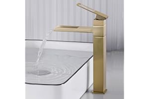 SHANFO Rubinetto Bagno Lavabo Alto, Rubinetto per Lavabo Girevole a 360°, Miscelatore Monocomando Lavabo Cascata, Fredda e Calda Regolabile, Oro Spazzolato, 6M4OK-T