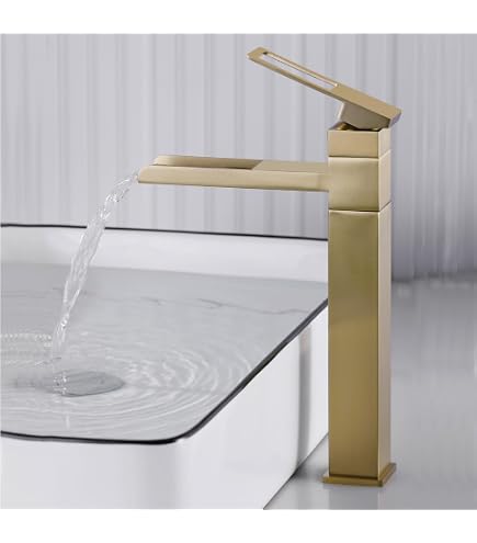 Maynosi Waschtischarmatur Mit Wasserfallauslauf – Hohe Mischbatterie, Quadratisches Design, Chrom, Inkl. Schläuche