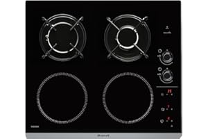 Brandt - BPI6413BM - Plaque Induction et Gaz - Table de Cuisson - Noir - 4 Foyers - 3400W Electrique et 4600 Gaz - Dimensions Encastrement : 56x49cm - 9 Positions par Foyer - Fabriqué en France