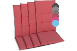 GO-DE Textil Bequeme und attraktive Polsterauflagen für Hochlehner-Gartenstühle (4er-Set, Uni Rot, Hochlehner)