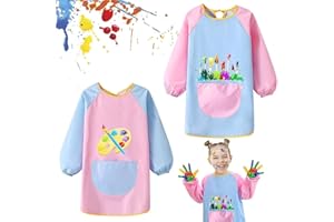 ZOOMPIL Niños Delantales, Delantal Infantil Pintura, Bata de Arte para Niños, Pintura Delantal Manga Larga, Impermeable Delantales para Artes y Manualidades, Pintura, Cocina, 2 Piezas Grandes