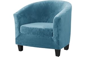 Mingfuxin 2 Pieces Tub Chair Covers，Upgraded 2 IN 1 Design Stretch Velvet Armchair Sofa Slipcover with Cushion Cover, Non Slip Club Bucket Chairs Sofa Couch Covers (Upgraded-Peacock Blue, Velvet)