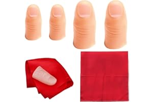 DNSHAN 5 Pièces Magic Thumb, Faux Thumb, Pouce Tour de Magie en Plastique, Pouce Magique, Faux Doigt Farce, Pouce Tour De Magie en Plastique, et Tissu d'Entraînement Rouge, Halloween Accessoires Magiques