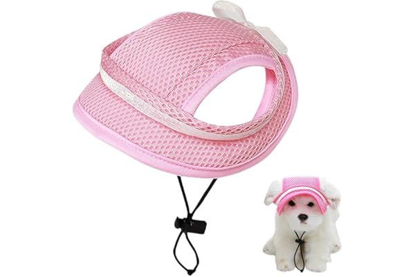 Qpets Cute Pink Dog Hat, Sun Visor with Breathable Mesh, Adjustable Chin Strap, Large, Pack of 1