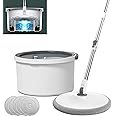 NP JUMEIYP Spin Mop Bucket Set 360° Flat Mop with with Self Separation Dirty and Clean Water System 6Pcs Microfiber Pad Extended Handle for All Types of Floor Cleaning