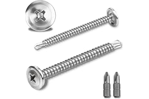 PYROCLASIA 80 Pcs Viti Autofilettanti per Metallo 410 Acciai Inossidabili 4.2x50MM Viti Autoperforanti per Metallo a Testa Larga Bombata Croce Viti Autoforanti Dotato 2 Punte per Trapano (Argento)