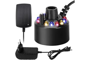 Peelanmall Ultraschall-Nebelmacher, Aquarium Nebelmaschine, Mister Fogger, LED Mini Nebelmaschine mit 12 Bunten Lichtern, Ultraschall Nebler mit 24V Adapter, für Springbrunnen, Halloween, Weihnachten