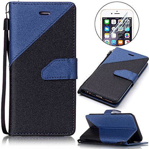 Galaxy S7 Edge Hülle,Samsung S7 Edge Leder Case,Sunroyal PU Leder Brieftasche Schutzhülle Tasche Handyhülle Schutz Hüllen im Bookstyle Ledertasche mit Stand Funktion Kartenfächer Magnetverschluss Magnet Etui Schale Schutzhüllen,Retro Schwarz Dunkel Blau Muster Entwurf Flip Klapp Cover Tasche mit Strap Kartensteckplatz Hinterschale Kartenschlitz mit Silikon Kratzfest für Samsung Galaxy S7 Edge + HD Super Klare Displayschutzfolie