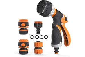 PRIKSIA Gartenbrause, Garten Handbrause mit 8-Funktionen Gartenschlauch-Sprühpistole, Hochdruck-Sprühdüse für Schlauchanschluss, für Autowäsche, Haustierdusche, Rasenbewässerung, Gartenreinigung