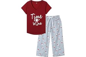 MyFav Women's Sleepwear Soft Red Wine Printed Short Sleeve Pyjama Capri Set