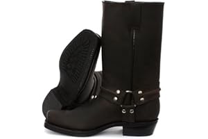 Grinders Renegade Hi Unisex Stivali di Pelle Nera da Cowboy Motociclisti Occidentali Stivali Alti