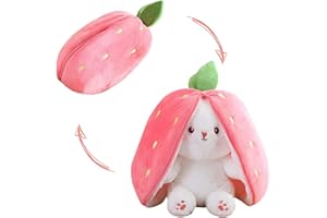 COLEESON Jouets Lapin Muppet, Lapin en Peluche, Oreiller Aux Fraises avec Fermeture Éclair, Jouet en Peluche de Lapin Mignon pour Garçons Enfants Et Adultes (A)