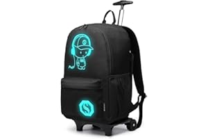 Kono Laptop Rucksack Waterproof Luminous Music Boy Wheeled Travel Backpack