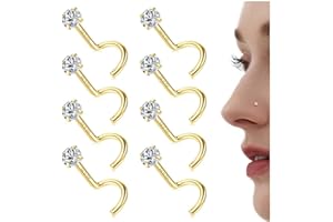 Chriscoco Piercing Nariz Acero Quirúrgico Oro Dorado con Diamante CZ - Tornillo en Forma de L para Mujer y Hombre (20G)