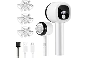 Blendura Rasoir Anti Bouloche, Rechargeable Anti Bouloche Vetement Lame à 6 Branches, 3 Vitesses, Câble USB, Bouloche Appareil Enlever Peluche Vetement & Meuble, Blanc
