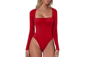 QINSEN Sexy Damen-Body mit quadratischem Ausschnitt, langärmelig, doppelt gefüttert, Shirt