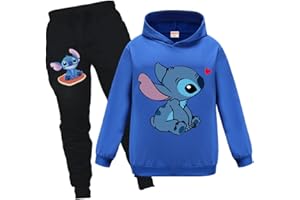 OAIXIUR Girls Outfit Blue Cat Printing Hoodie & Joggers Boys Sportswear Clothing Sets
