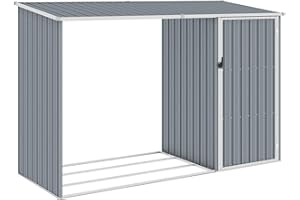 Tidyard Capanno, Casetta, Porta Legna da Giardino in Acciaio Zincato, Legnaia da Esterno, Grigio, 245x98x159 cm