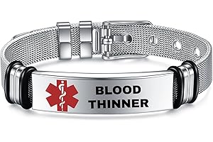YOTHIWAD Medical Alert Bracelets for Women Men, Medical Id Bracelets with Free Laser Engraving,Stainless Steel Adjustable Wristband Sos Bracelet Dual-Side Engraving