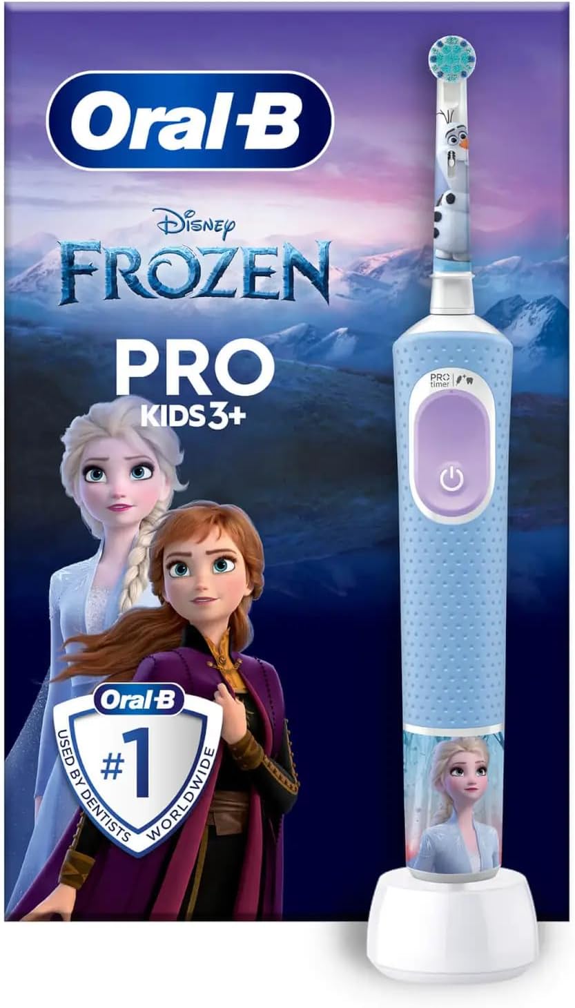 Oral-B Pro Kids Brosse à Dents Électrique Enfant, Reine des Neiges Disney, 1 Brossette Brossage Doux, Minuteur et Vibrations, Batterie Rechargeable, 4 Stickers, 3 Ans et Plus