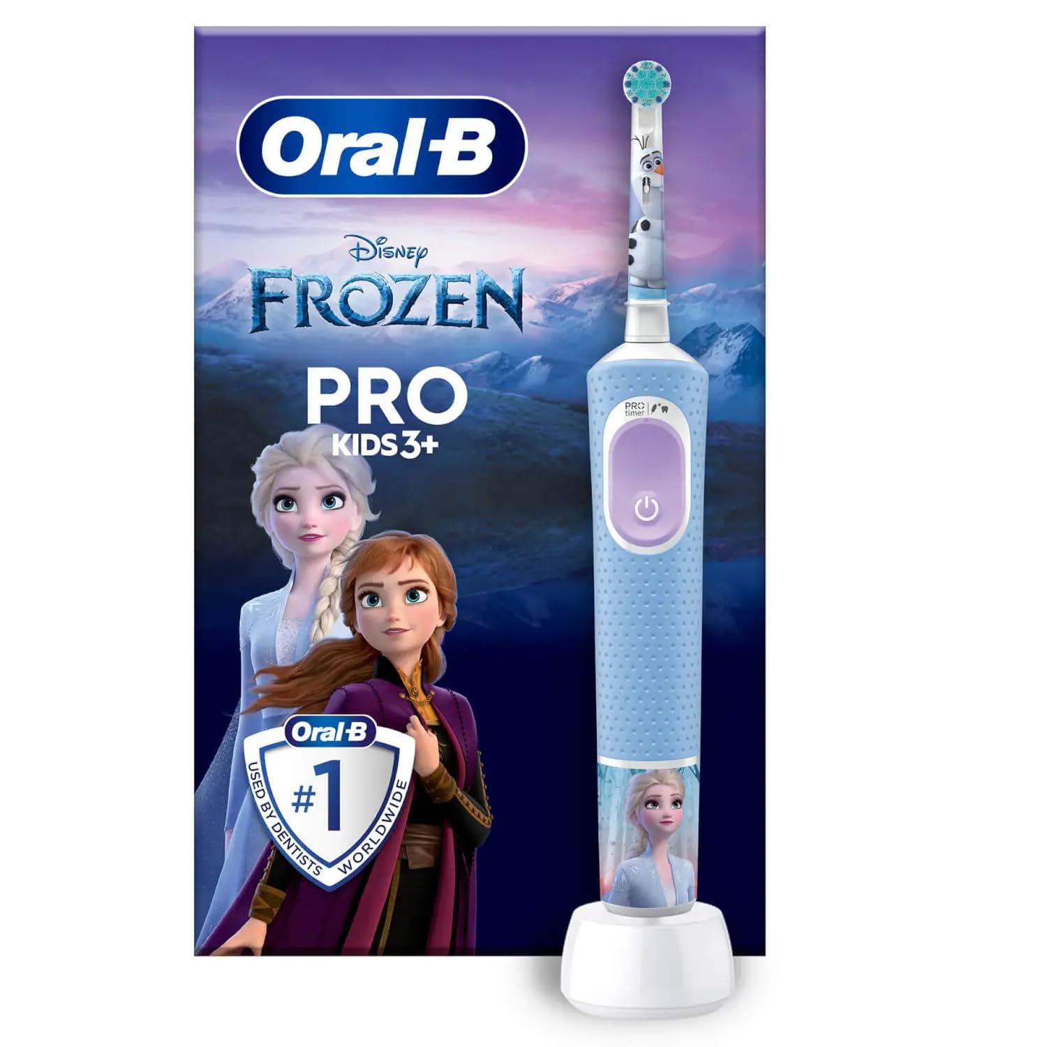 Oral-B Pro Kids Elektrische tandenborstel voor kinderen, Disney ijskoningin, 1 zachte borstel, timer en trillingen, oplaadbare batterij, 4 stickers, 3 jaar en ouder