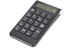 ASHATA Teclado Numérico, Teclado Numérico Inalámbrico Bluetooth con Pantalla, Función De Carga Y Cálculo, Plug and Play, Negro(Negro)