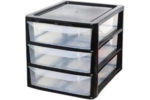 KYY'Z A4 Plastic Slim Storage Drawers Tower Unit Office Desktop Tabletop Home School Garage Portable Desk Organizer 2|3|4|6|8 Tiers (A4 Plastic Small Black/Clear) (Black/Clear, A4 Slim 3 Drawers)