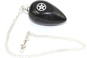 Jet International Nouveau Agate Noire Pentacle Star Gravé Pendule Véritable Guérison Reiki Chakra Équilibrant Bonne Chance