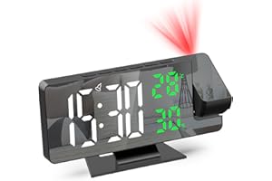 ANKILO Budzik z projektorem wstecznym, cyfrowy wyświetlaczel temperatury i wilgotności, zegar LED, elektroniczny zegar stołowy, budzik podróżny, wyświetlacz 12/24h