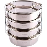Paslanmaz &Ccedil;elik 17x7cm 4 Kaplı Isıtılabilir Sefer Tası 5-6 Kişilik Yemek Taşıma Kabı 1000ml x4=4 LT