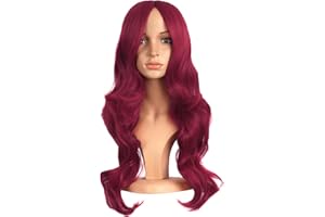 Mapofbeauty 24 Pulgadas/60cm Encantador Sintético Largo Ondulado Flequillo Lateral Mujeres Fiesta Anime Cosplay Peluca(Rojo Sangre)