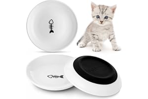Dorakitten 3Pcs Ceramic Cat Bowls, No Whisker Fatigue Wide Shallow Cat Dishes with Non-Slip Silicone Bottom, Pet Cat Food Water Plates Bowls, 15cm Diameter