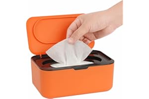Seposeve Distributeur de lingettes pour bébé et adulte Rechargeable Boîte à lingettes Garde les lingettes fraîches Utilisation d'une seule main Antidérapante Facile à ouvrir/fermer Orange