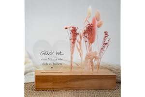 ‎4YOUDESIGN 4you Design Trockenblumenständer Glück ist eine Mama wie Dich zu haben, Blumenständer Holz inkl. Trockenblumen zum Muttertag, Geburtstag, Weihnachten, Schöne Geschenkidee für alle Mütter