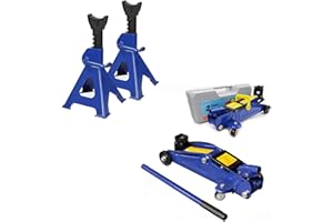 FEIDAK Heavy Duty 2 Tonne Hydraulic Trolley Floor Jack 135-320 mm Quick Lift with Case + 2Pcs 3 Ton Axle Stands Combo Kit