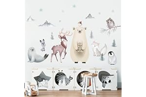 wondever Stickers Muraux Animaux Polaire Ours Hiver Autocollants Muraux Mural Stickers Penguin Flocon de Neige pour Chambre Enfants Bébé Pépinière
