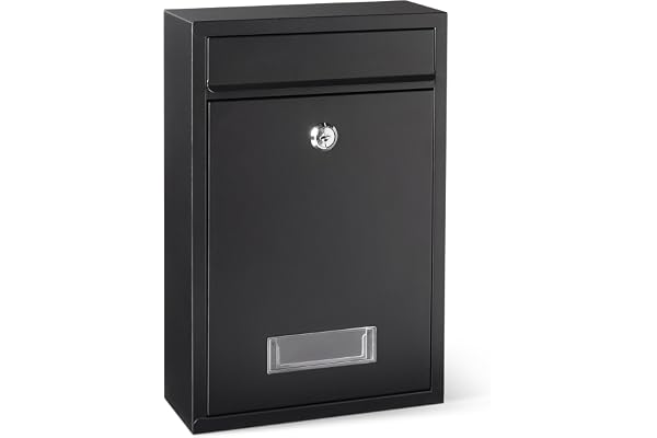 Amazon Basics Boîte aux Lettres Murale verrouillable, en Acier galvanisé Durable, 32.5cm H x 21.5cm W x 9.0cm D, Noir