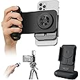 Magnetic Phone Camera Grip Handle, Detachable Bluetooth Remote for iOS and Android Smartphones, Features 1/4in Ports for Versatile Video and Photo Shooting