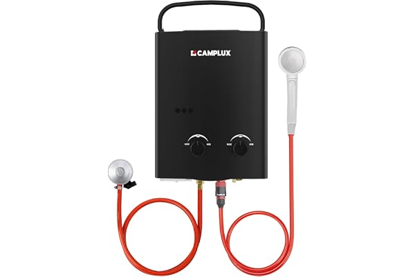 CAMPLUX AY132B 5 Litres Chauffe-eau à Gaz sans réservoir avec Poignée Pliante Portable, Instantané Chauffe Bain à Gaz Propane ou Butane, Utilisation pour Camping, RV Voyage, Lavage Cheval