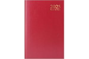 QUICKDRAW 2025 A5 Week To View Diary - Full Year Hardback WTV Casebound Planner - for Home Office School & Work (Red)