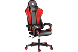 HLFURNIEU Silla Gaming Ergonómica, Sillas Gaming Profesional, Cadeira Gaming Regulable en Altura, Silla Gamer Adulto con Reposacabezas y Soporte Lumbar, Gaming Chair Negro y Rojo