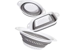 BYYX BXXY Set of 3 Collapsible Kitchen Colander/Strainer Perfect for Draining Pasta Vegetable Fruits (Gray(3Pcs)