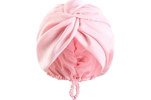 IGTOPS Jedwabna Czapka Nocna dla Kobiet SilkBonnet, Dwuwarstwowy Czepek do Spania i pod Prysznic, Miękki Jedwabny Czepek do Pielęgnacji Włosów (z Regulowaną Klamrą, Różowa)