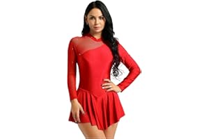 CHICTRY Ragazza Donna Vestito Danza Classica con Strass Manica Lunga Vestito Pattinaggio Artistico Balletto Body Ginnastica Schiena Scoperta Leotard Abito da Ballo Dancewear